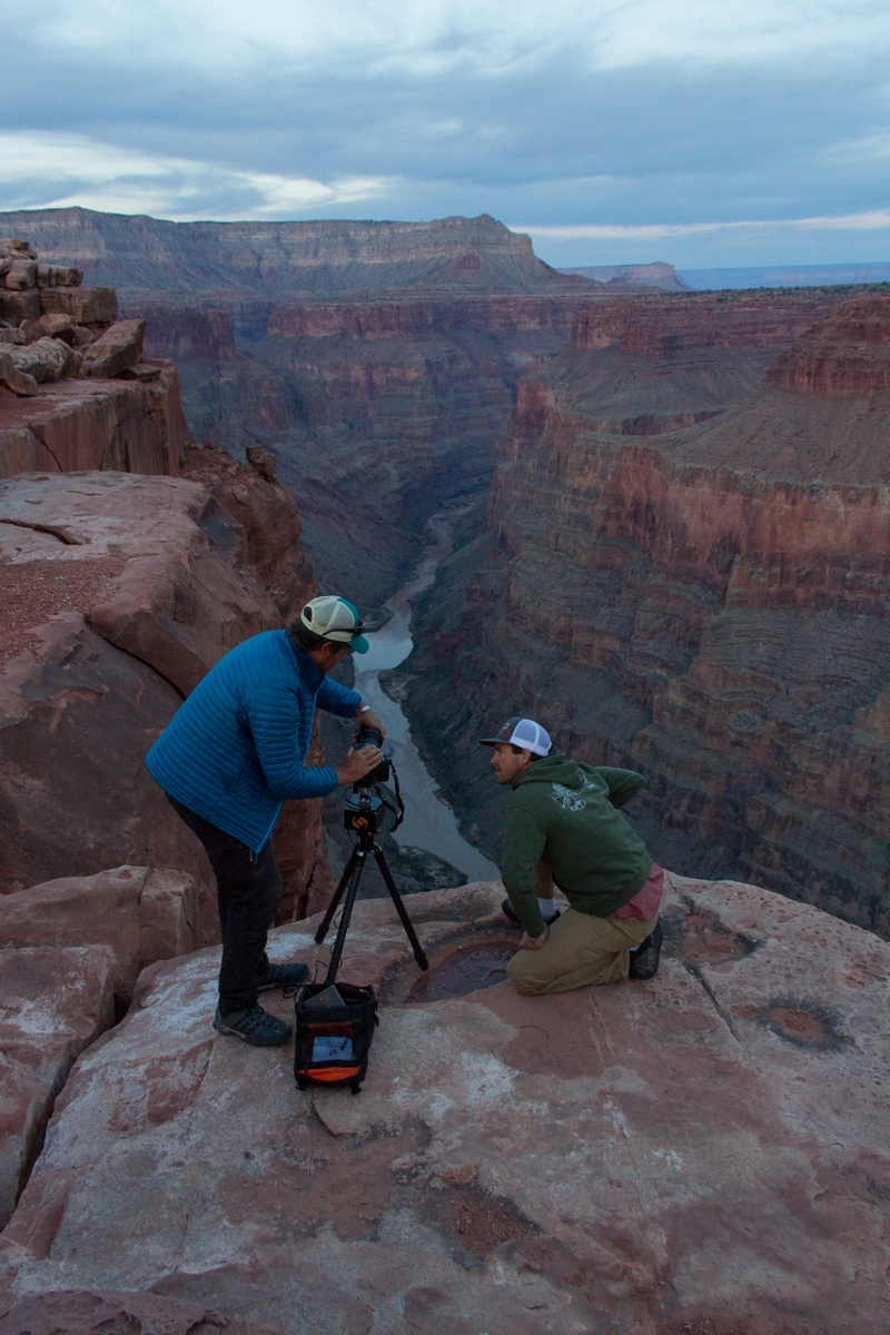 Pete and Harlan geeking out with an Emotimo camera robot at the overlook.